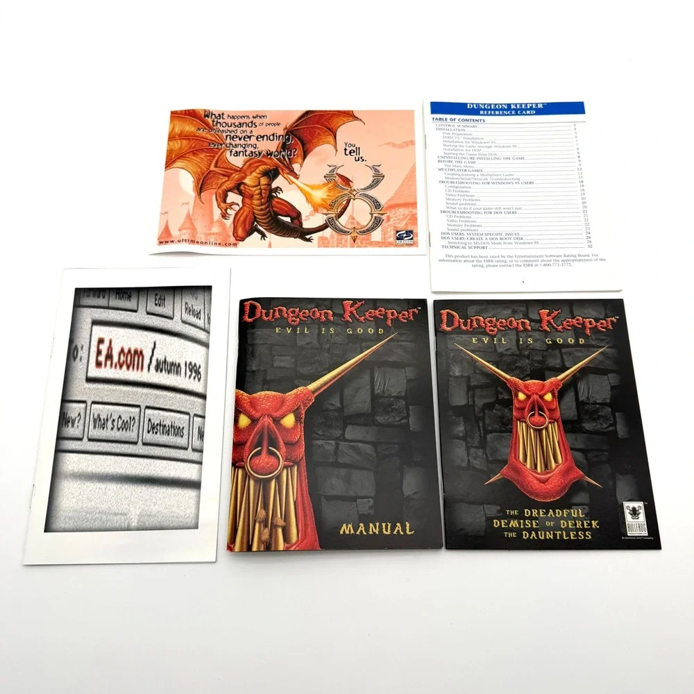 Dungeon Keeper PC Big Box Game 1997 Bullfrog EA Manual Reference Card CIB